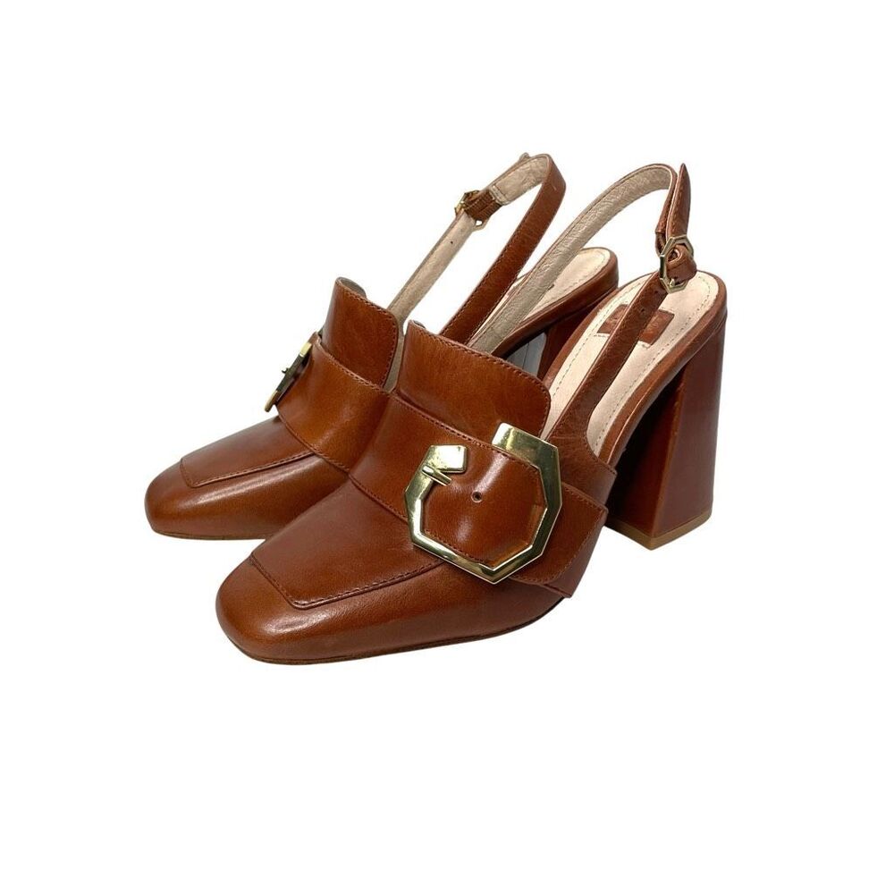 NEW Louise et Cie Ilsa Slingback Pump Heels Size 6 block heel buckle leather
